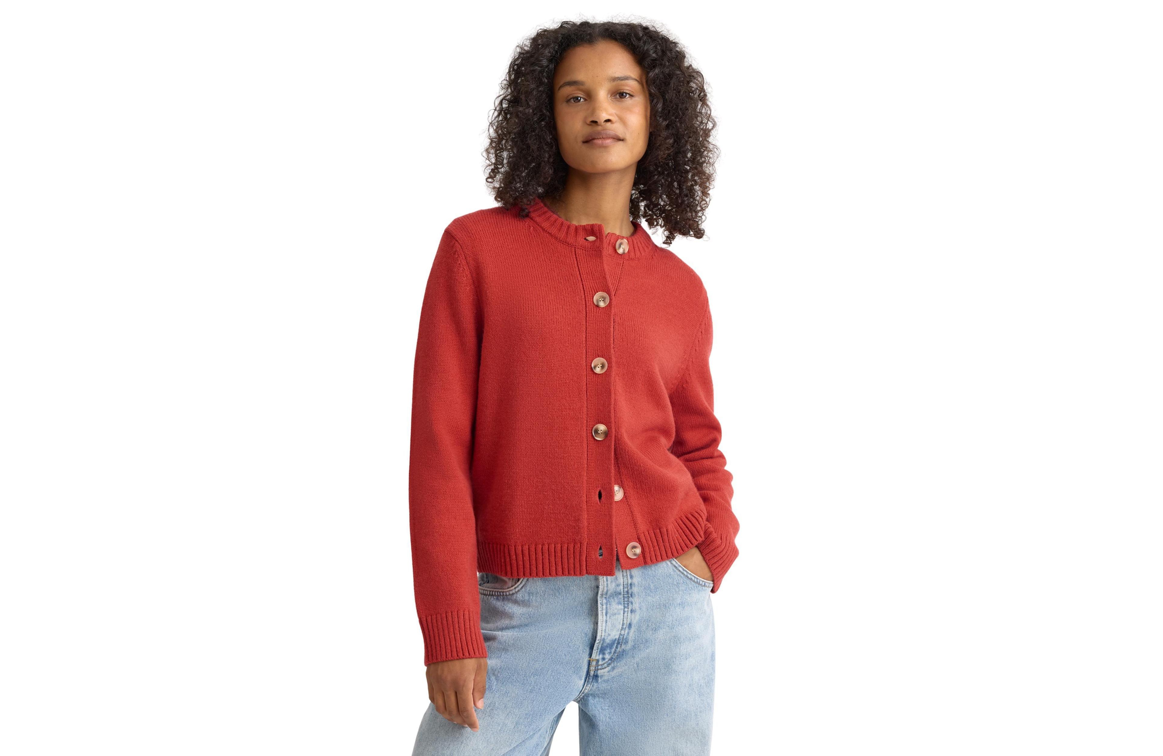 Albaray Women's Long-Sleeve Crew-Neck Button-Front Cardigan