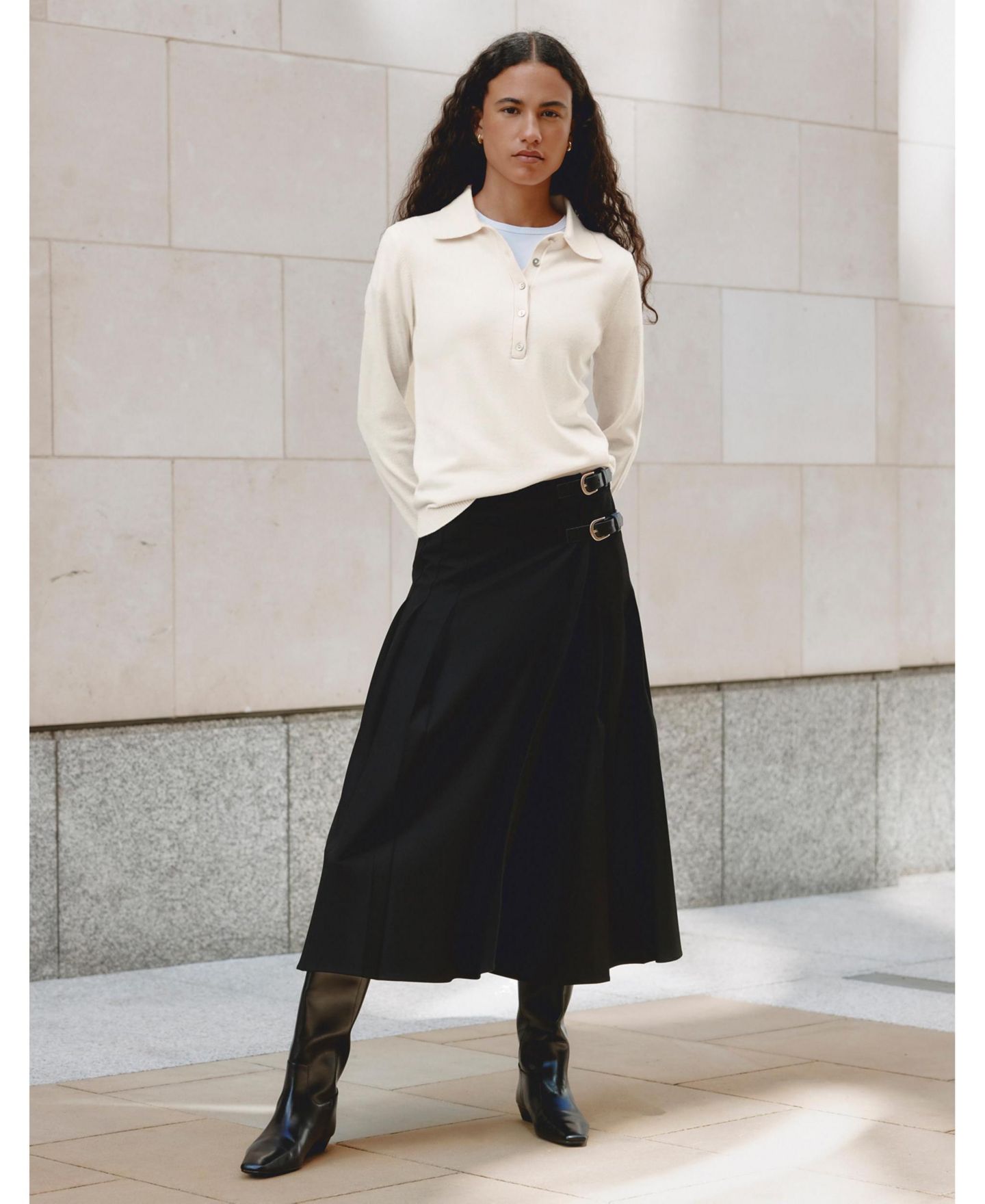 Женские юбки Albaray Pleated A-Line Midi Tailored Kilt, цвет: Чёрный — фото 5