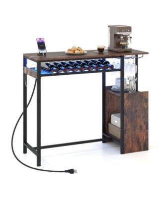 Rectangular Bar Table with Charging Station and LED Light
