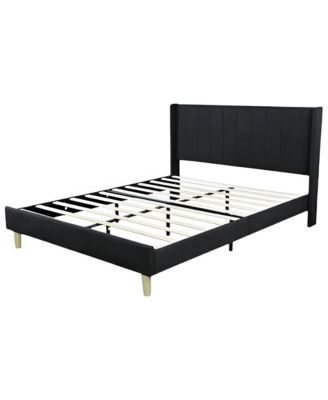 Linen Platform Bed Frame with Upholstered Headboard for Bedroom