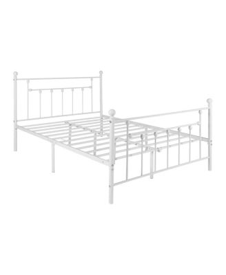 Metal Platform Bed Frame with Vintage Style Headboard and Footboard