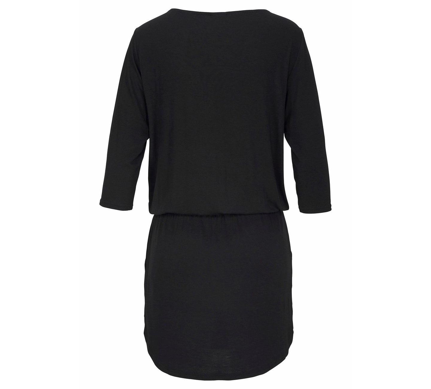 Женское платье Lascana 3/4-Sleeve Zipper-Detail Mini Viscose-Blend, цвет: Чёрный — фото 6