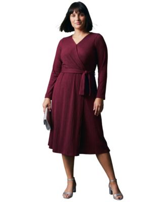 Plus Size Rosalind Faux-Wrap V-Neck Long-Sleeve Dress