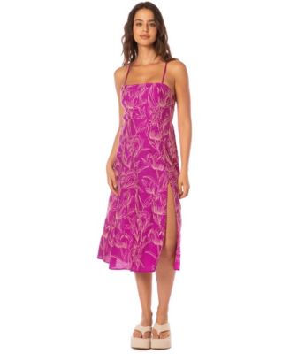 Women's Flamingo Floral Open-Back Midi Dress