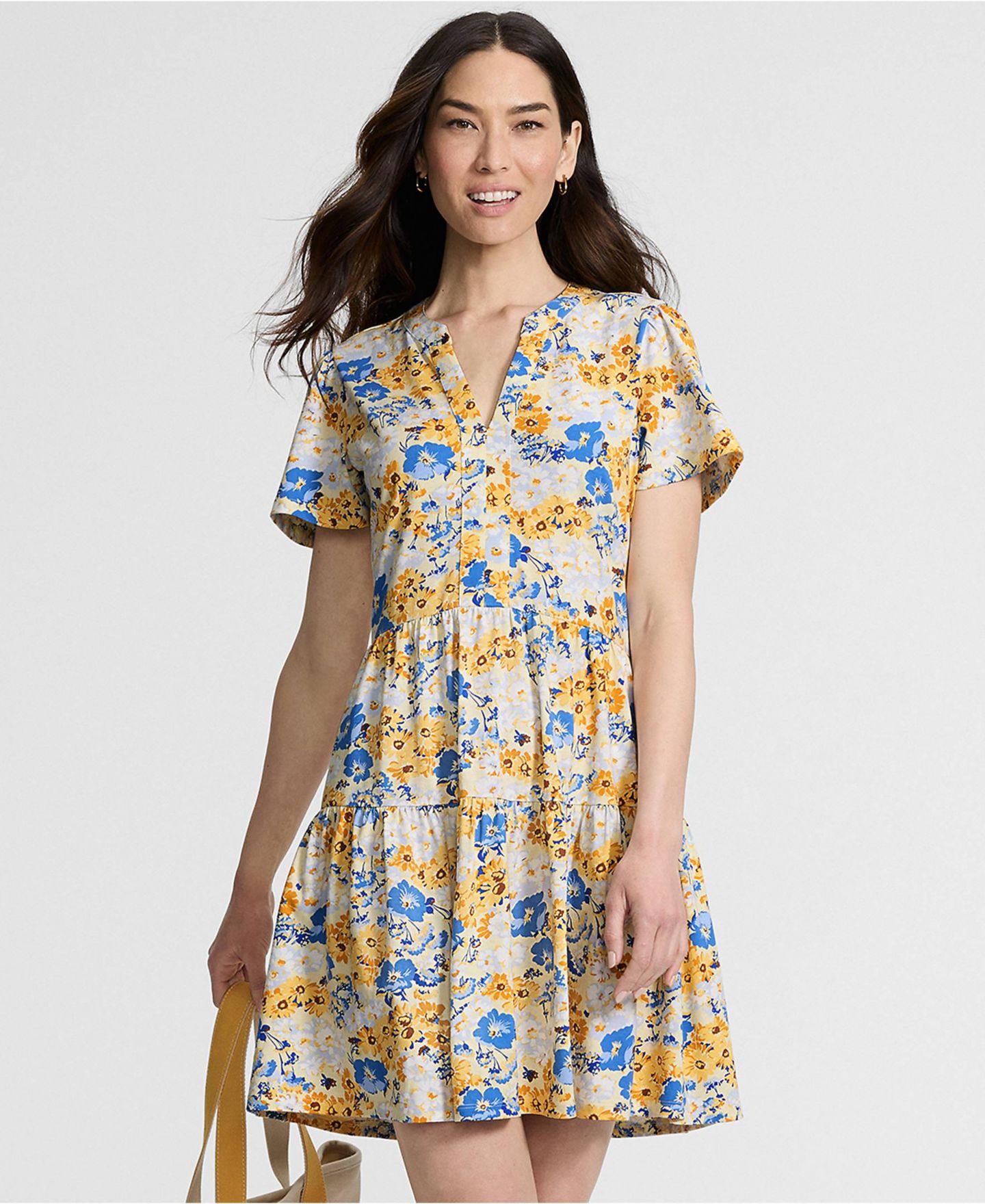 Женское платье Lands' End Cotton Jersey Tiered Mini, цвет: Синий — фото 2