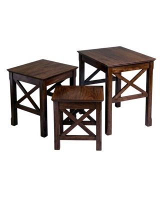 Solid Wood 3 Piece Nesting Tables Set With Stackable Design In Cappuccino Finish