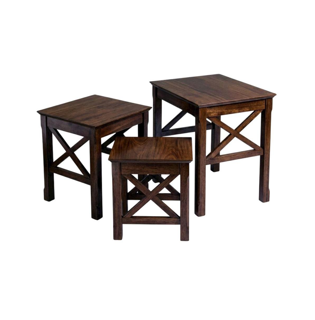 FurniFact Solid Wood 3 Piece Nesting Tables Set With Stackable Design In Cappuccino Finish