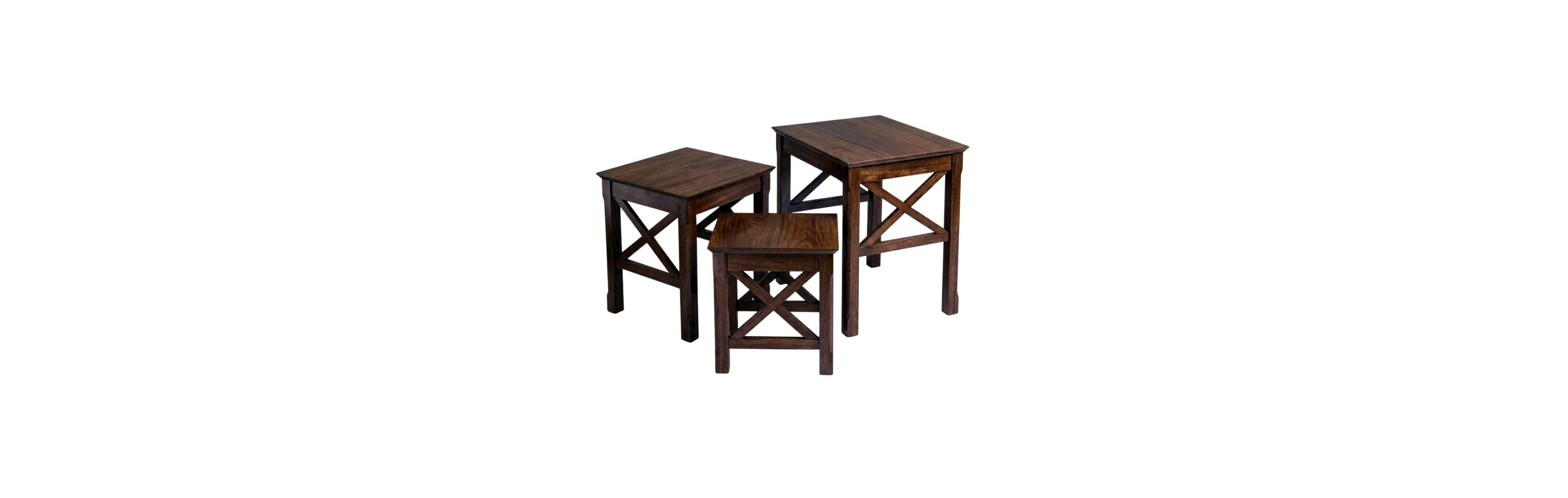 FurniFact Solid Wood 3 Piece Nesting Tables Set With Stackable Design In Cappuccino Finish