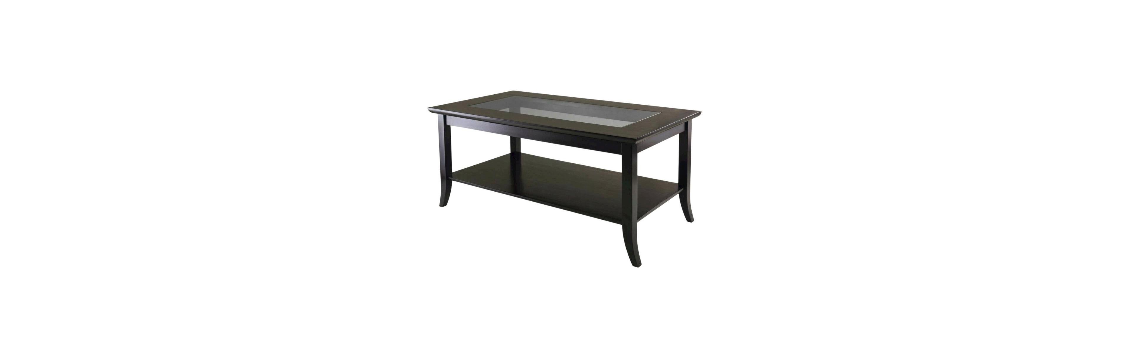 FurniFact Rectangular Coffee Table, Glass Top Shelf, Solid Wood