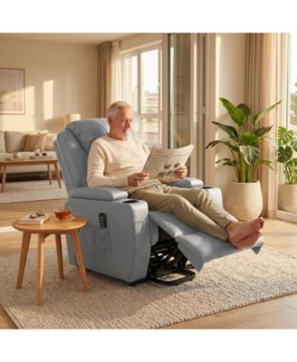 Power Lift Chair PU Leather Electric with Vibration Massage Heat Rocking Cup Holders Armrest Storage for Living Room Bedroom