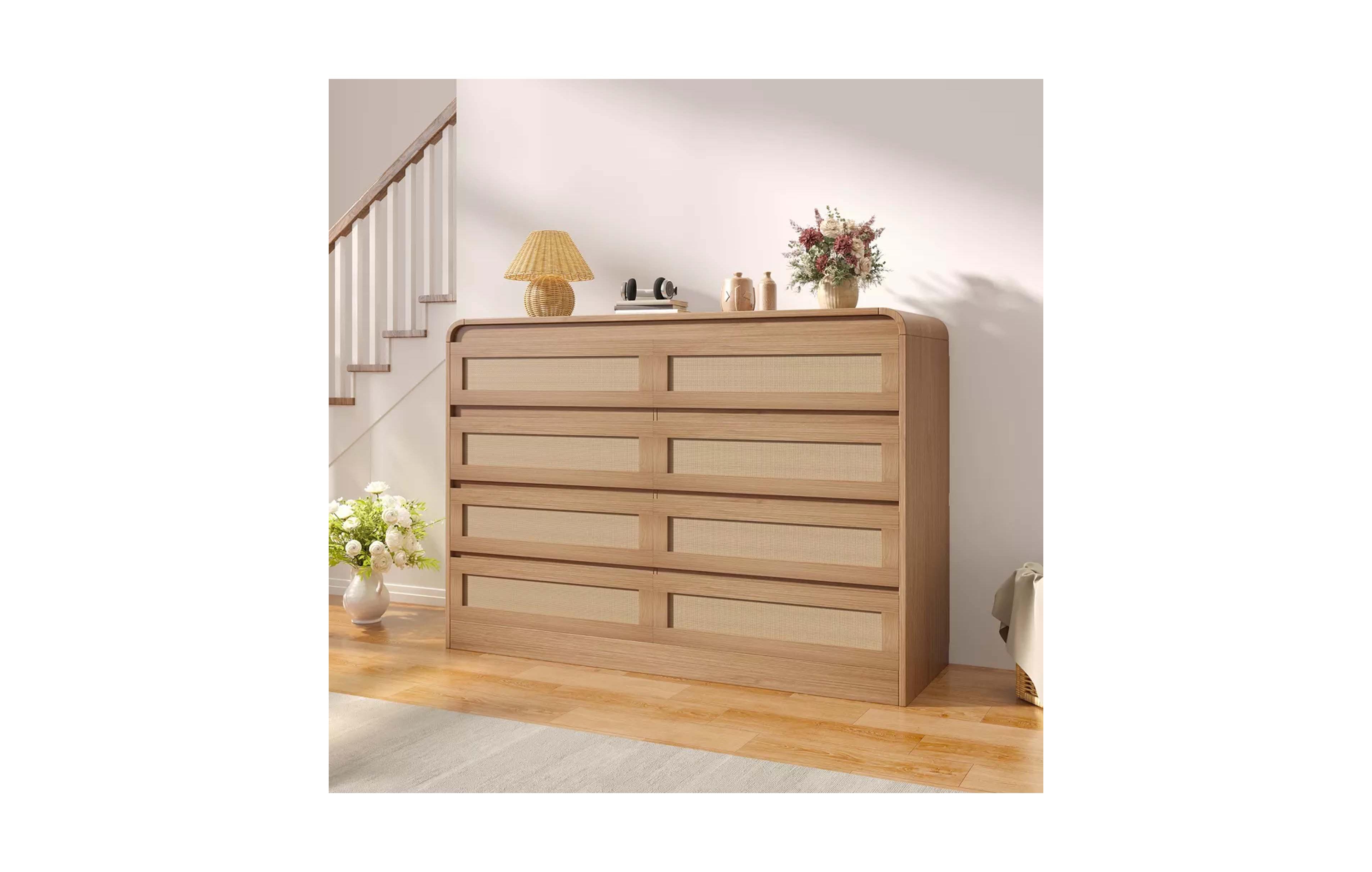 gaomon 8-Drawer Farmhouse Dresser for Bedroom, 47" Wide Wooden Chest, Ample Storage for Living Room Hallway