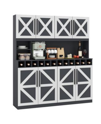 63'' Wide Kitchen Buffet Hutch with 4 Cabinets 2 Open Shelves and 12 Bottle Wine Rack
