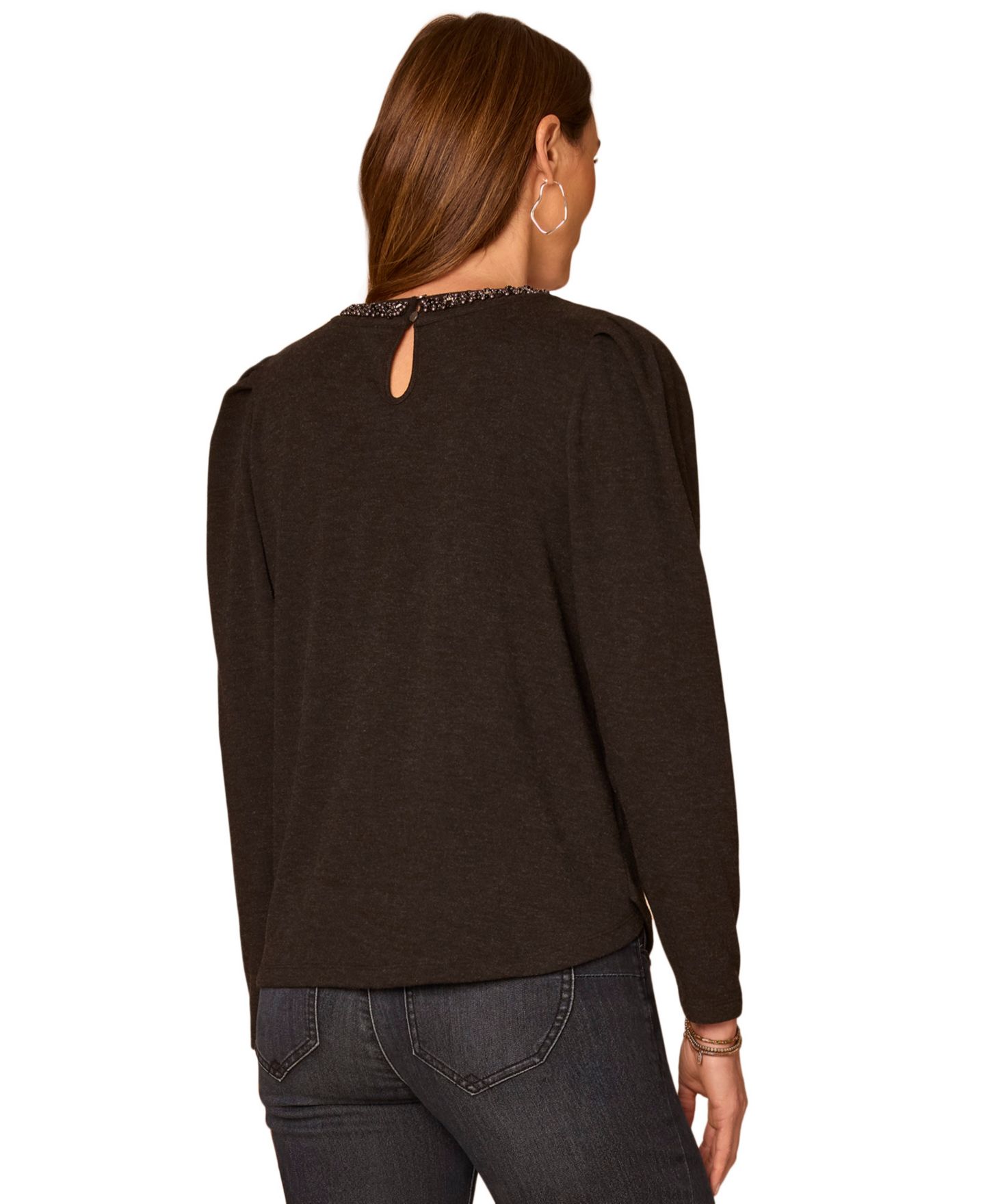 Женская блузка Democracy Petite Long-Sleeve Rhinestone Scoop-Neck Blouse, цвет: Чёрный — фото 3