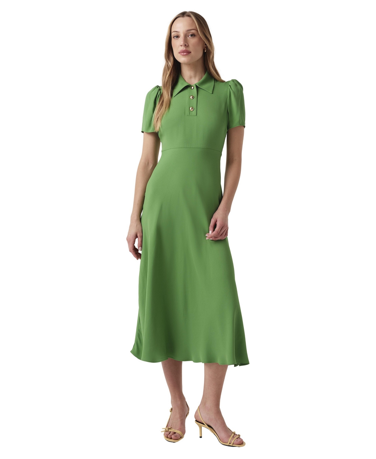 Ghost London Women's Verity Crepe Puff Sleeve Midi Dress - Green