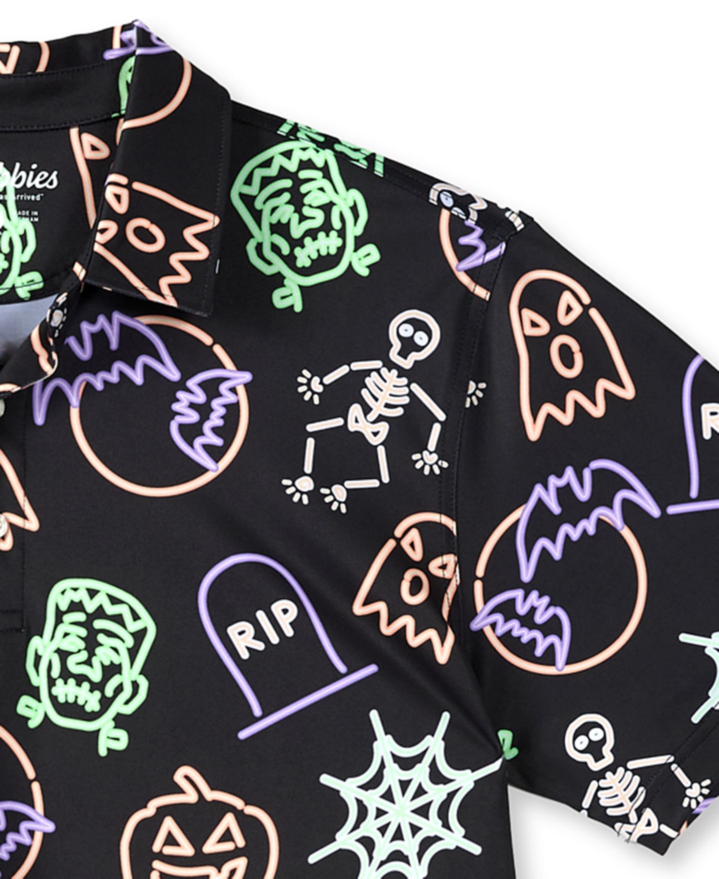 Мужская спортивная рубашка-поло Chubbies Fright Night с коротким рукавом, цвет: Чёрный — фото 2