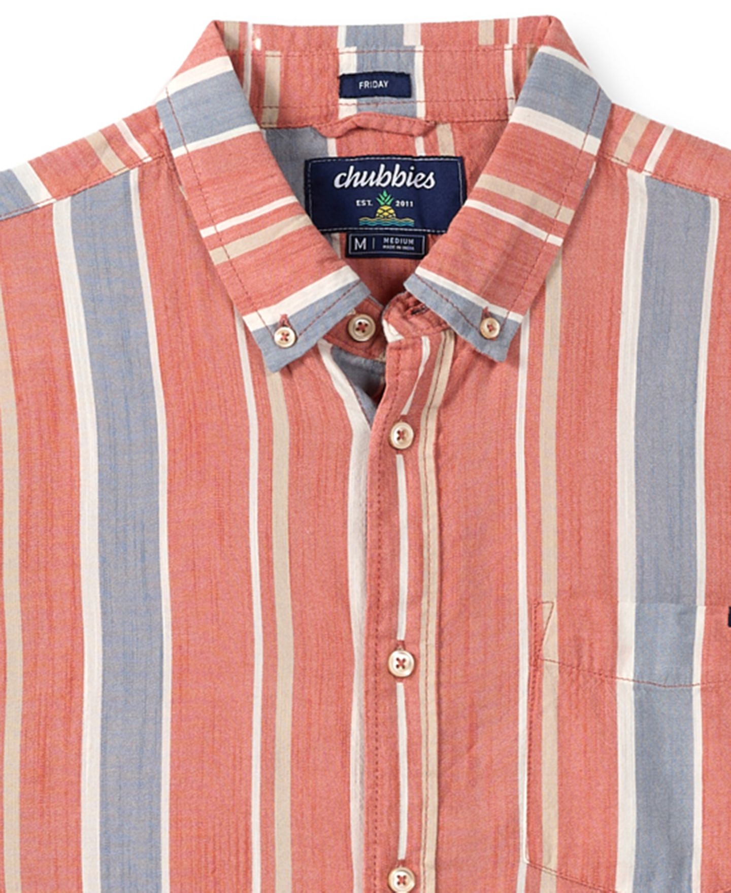 Мужская рубашка Chubbies The Barnwood Striped Short-Sleeve Pocket, цвет: Ржавый полосатый — фото 2