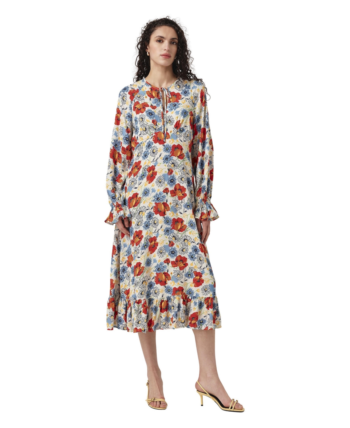 Ghost London Women's Georgie Tie Neck Crepe Midi Dress