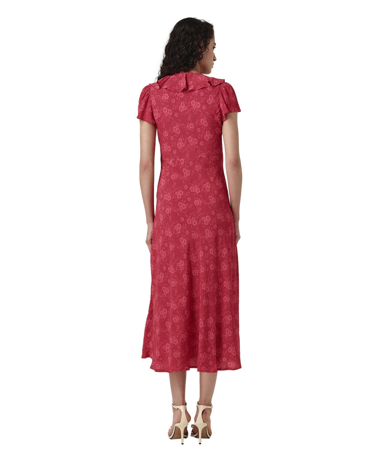 Женское платье Ghost London Kimmy Floral-Print Empire-Seam Midi, цвет: Розовый с принтом — фото 5