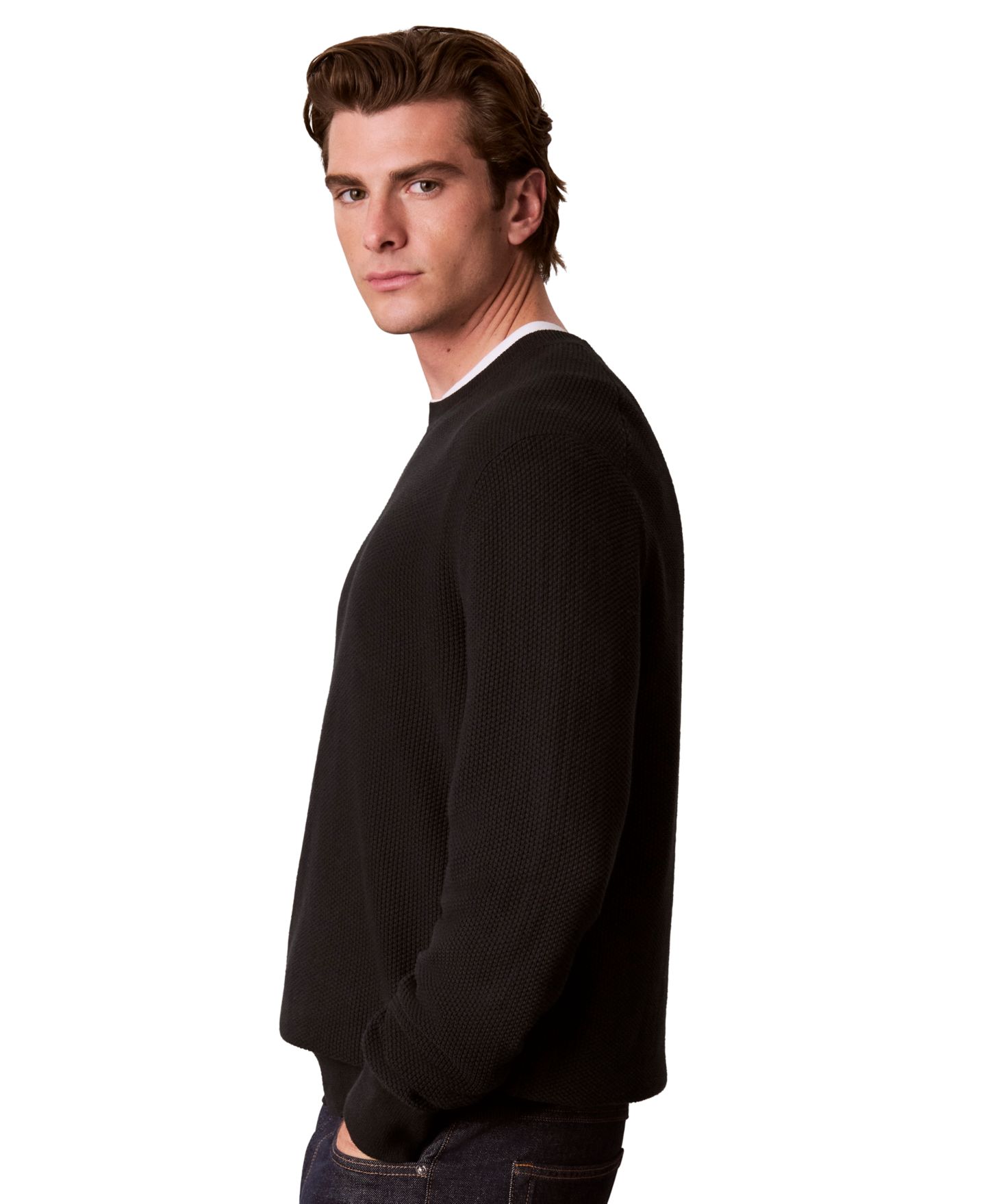 Мужской свитер Calvin Klein Textured Cotton Crewneck, цвет: Чёрный — фото 3