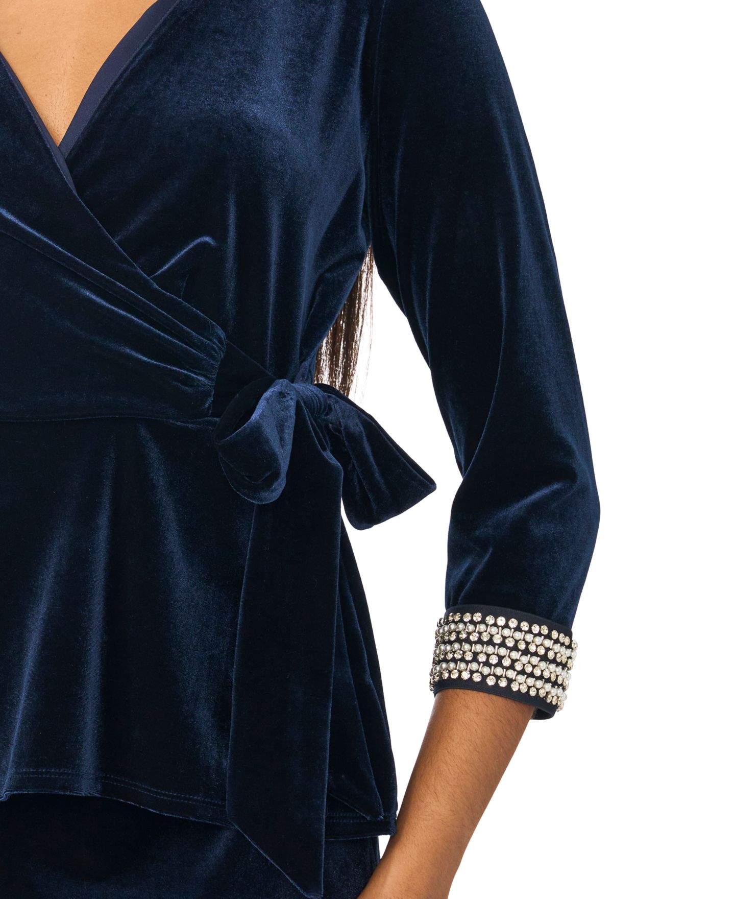 Женский топ MSK Petite V-Neck 3/4-Sleeve Faux-Wrap, цвет: Графитовый серый — фото 2