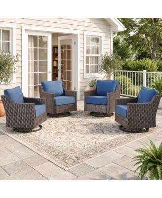 Horiz 4-Piece Outdoor Wicker Swivel Rocker Chairs Set with 6" Thick Cushions, All-Weather Patio Seating for Porch Deck Garden