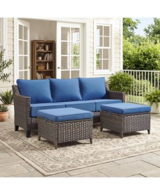 Horiz 3-Piece Wicker Patio Furniture Set with 6-Inch Cushions, Outdoor Sofa with Ottomans for Balcony Garden
