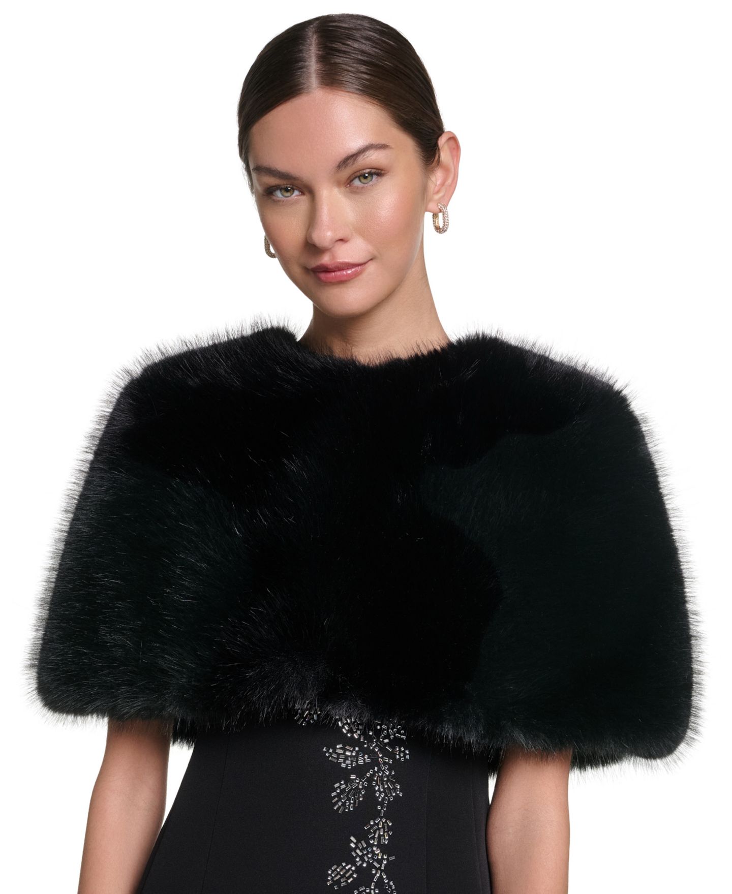 Женская куртка Halston Cropped Faux Fur Capelet, цвет: Чёрный — фото 1