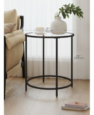Round Side Table, Glass End Table with Metal Frame, Modern Coffee Table, for Living Room, Balcony, Bedroom