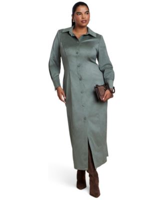 Plus Size Suede Shirt Dress