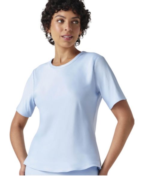 Женский топ Ghost London Ria Short-Sleeve Satin, цвет: Светлый синий