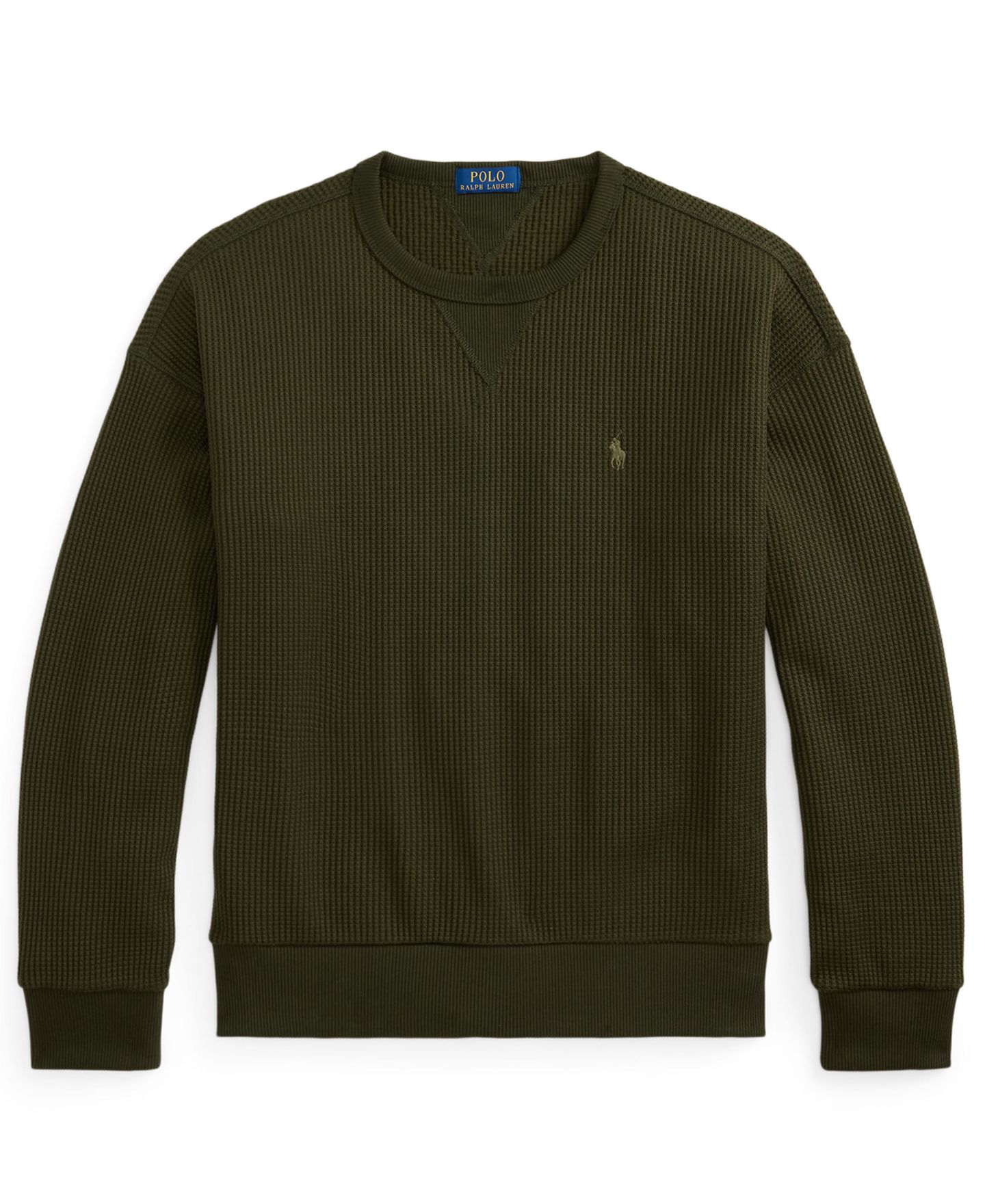 Мужской вафельный свитшот Polo Ralph Lauren свободного кроя, цвет: Оливковый — фото 5