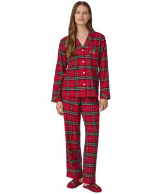 Women's Long-Sleeve Plaid Brushed-Twill Pajama Sets