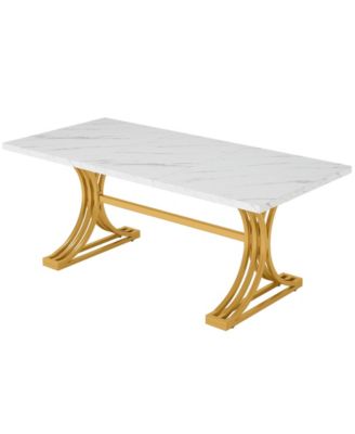 Modern Rectangular Dining Table with Metal Legs for Kitchen and Dining Room