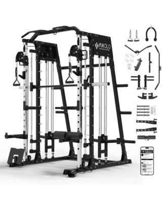 Smith Machine Home Gym, 2200 lbs Power Rack Cage with Cable Crossover, Weight Bar, 360degree(s) Landmine, Barbell Holders and Other Attachments