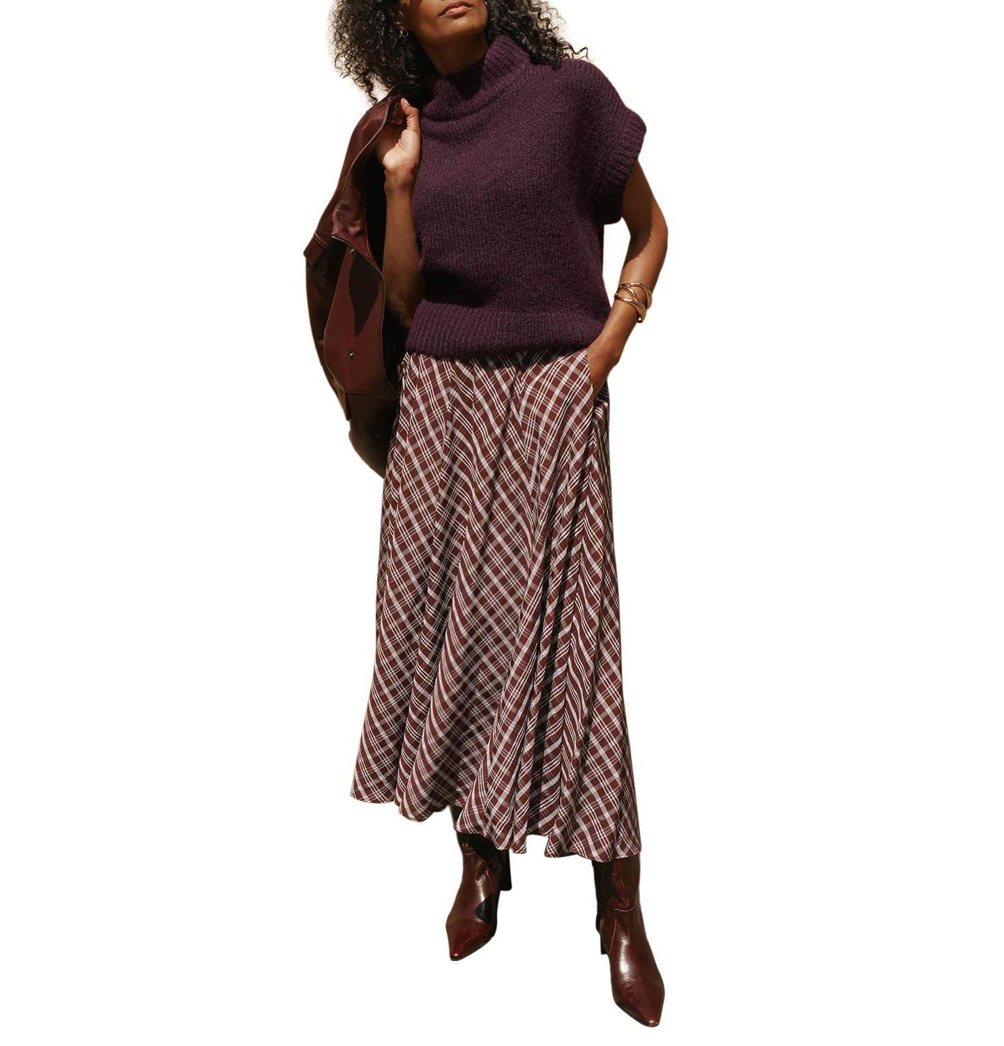 Женская юбка Mint Velvet Checked Midi, цвет: Коричневый — фото 2
