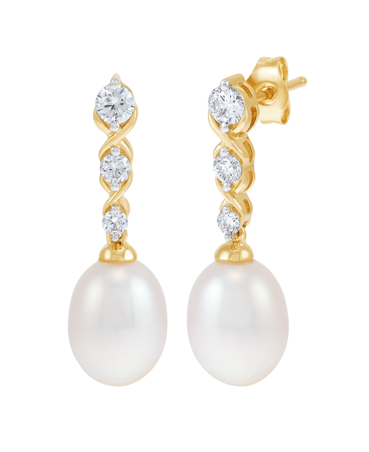 Grown With Love Lab-grown Diamond And Cultured Freshwater Pearl Earrings (1/3 Ct. T.w.) In 10k Yellow Gold