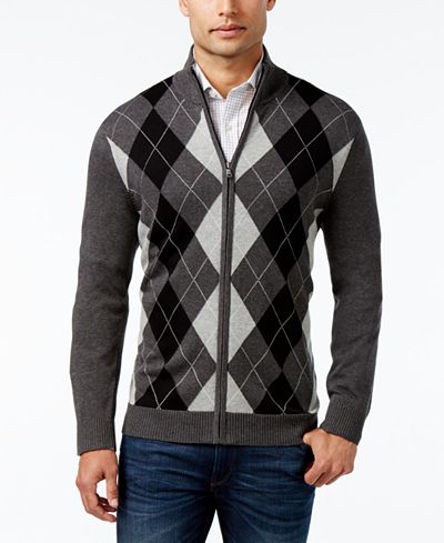 Club Room Men's Pima Cotton Argyle Full Zip Sweater, Only at Macy's