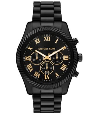 Men's Quartz Chronograph Date Black Stainless Steel Watch 45mm