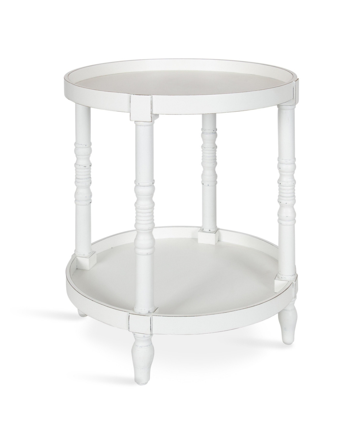 Kate and Laurel Bellport Round Wood Side Table with Shelf - White