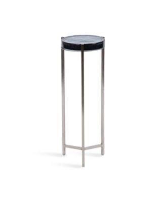 Aguilar Glass and Metal Drink Table Unique Chunky Glass Tabletop, Use as Mini Table for Small Spaces or Indoor Plant Stand