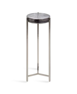 Aguilar Glass and Metal Drink Table Unique Chunky Glass Tabletop, Use as Mini Table for Small Spaces or Indoor Plant Stand