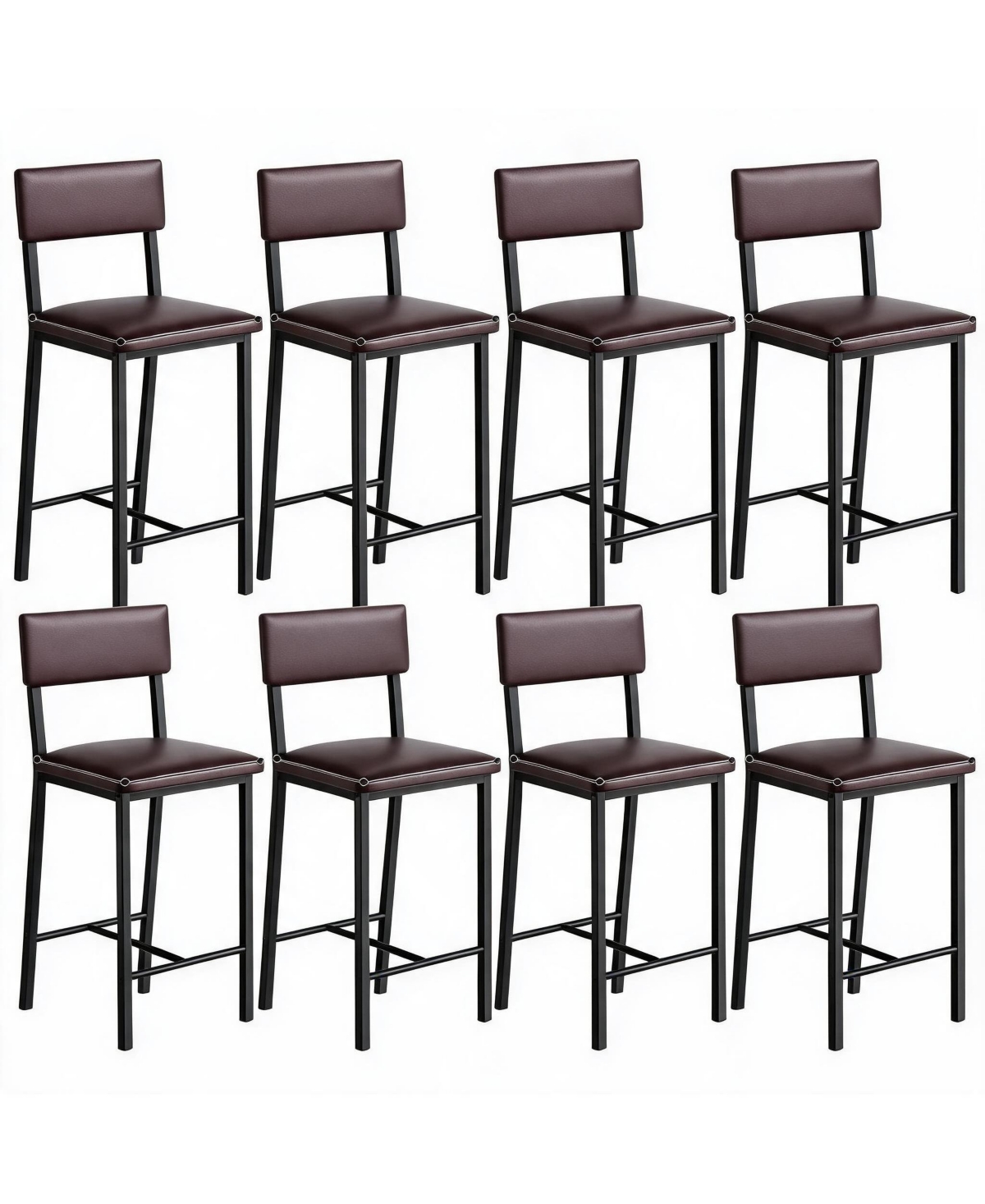 gaomon 2 Sets of 4 Bar Stools Sponge Leather Soft Cushion Barstools with Backrest and Footrest, Counter Height for Kitchen and Dining