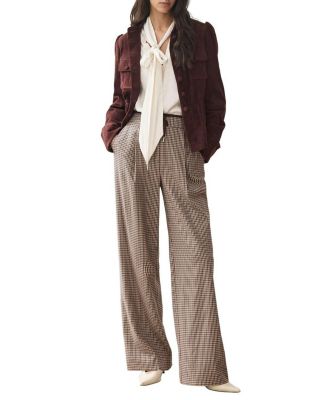 Women's Checked Contrast Waist Wide Leg Trousers