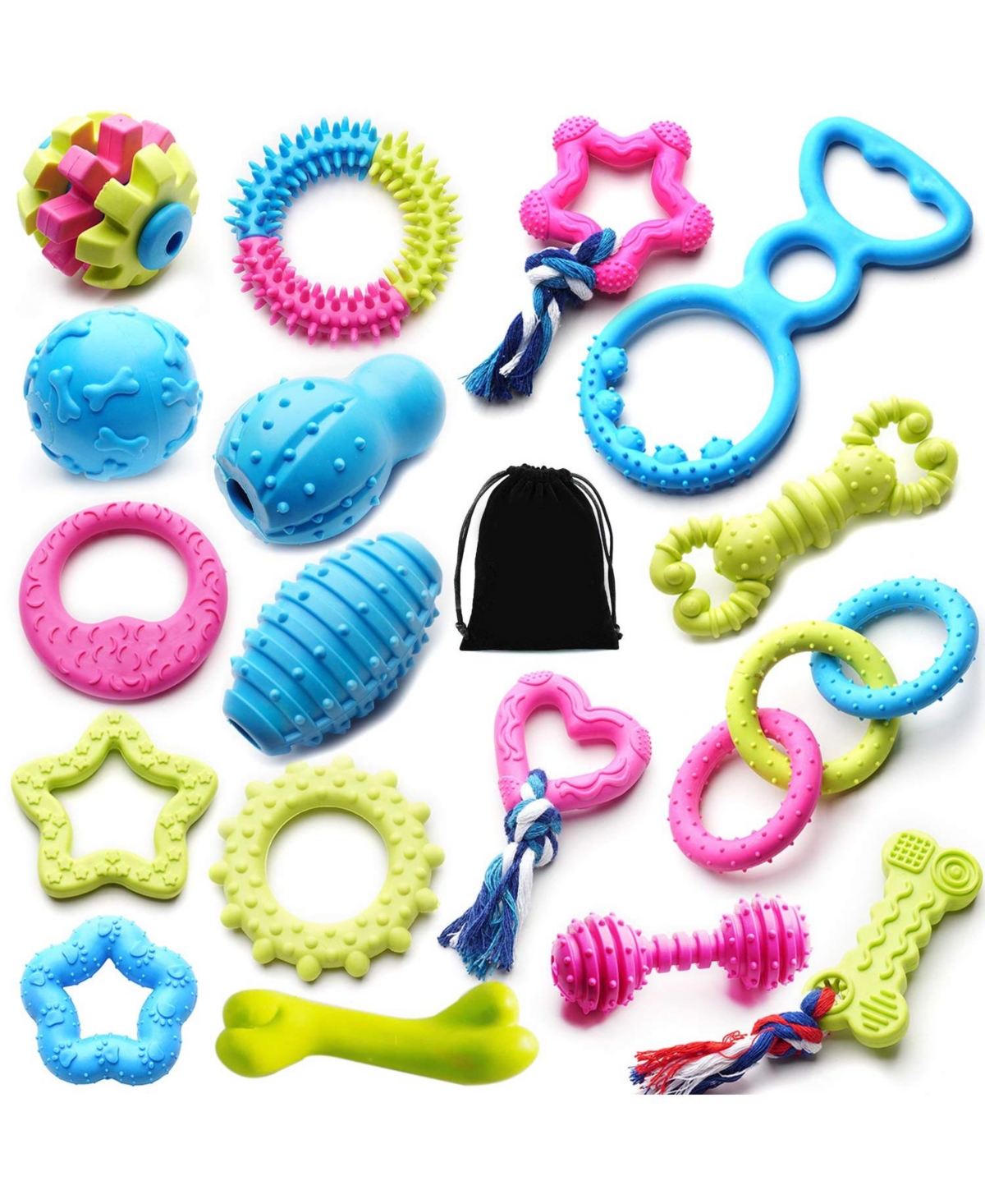 Magicorange 17 Pack Small Dog Chew Toys Variety Shapes Multi Colors Puppy Teething Supplies - Open Miscellaneous