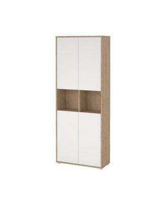 Brown 6-Shelf Bookcase with 4 Doors and Adjustable Shelves