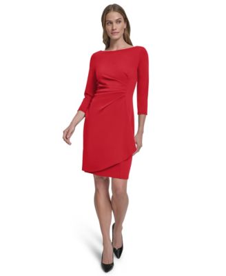 Women's 3/4-Sleeve Ruched Short Dress