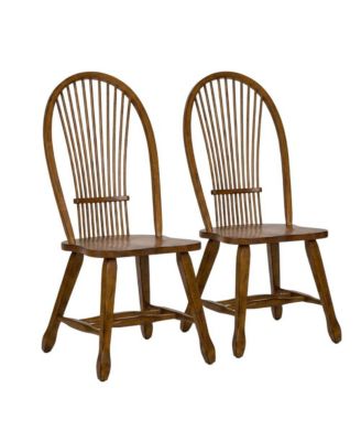 Oak Veneer Sheaf-Back Wood Dining Chairs, Brown, Set of 2