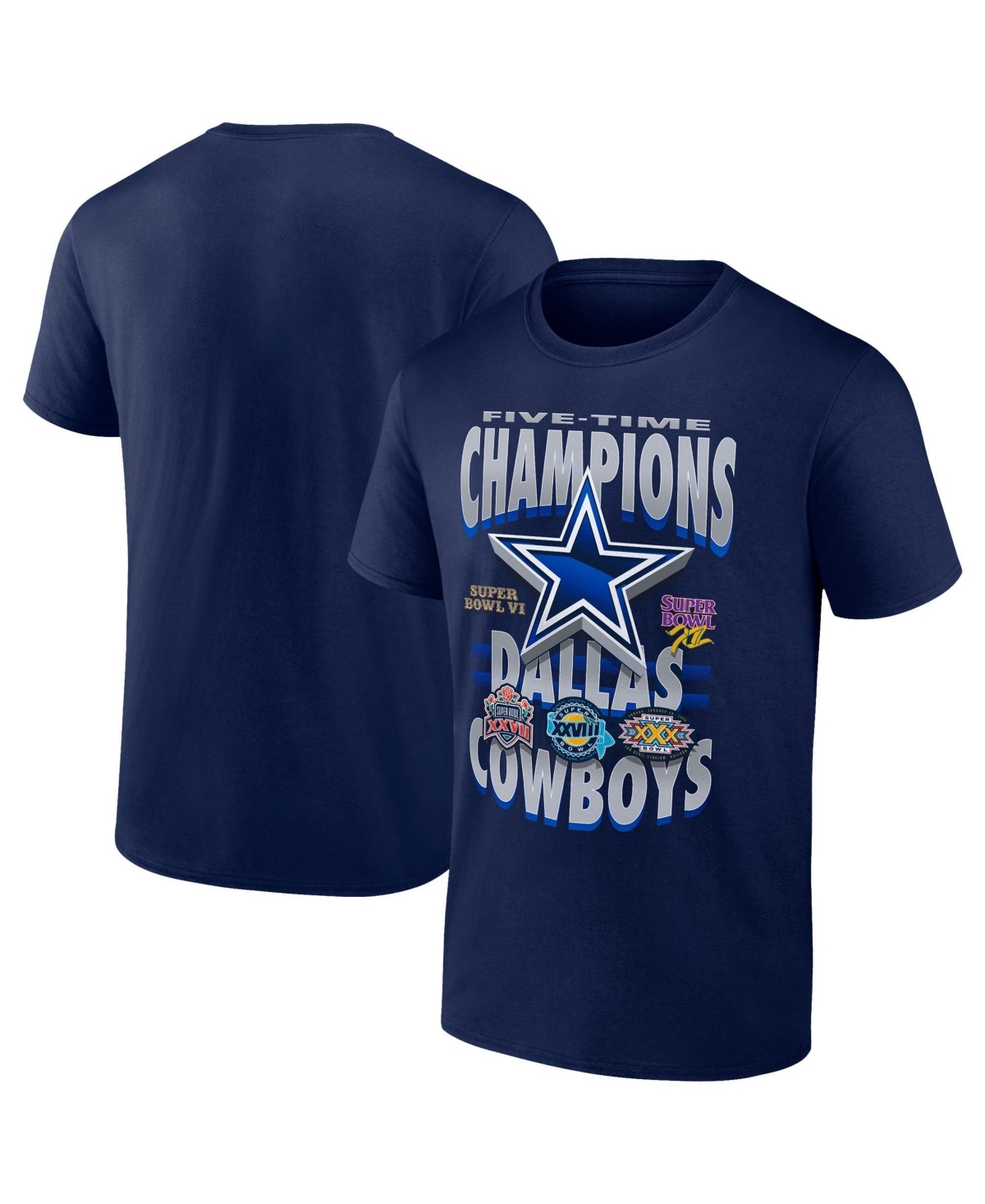 Dallas Cowboys Merchandise Men's Dallas Cowboys Five-Time Super Bowl Champions Crewneck T-Shirt - Navy