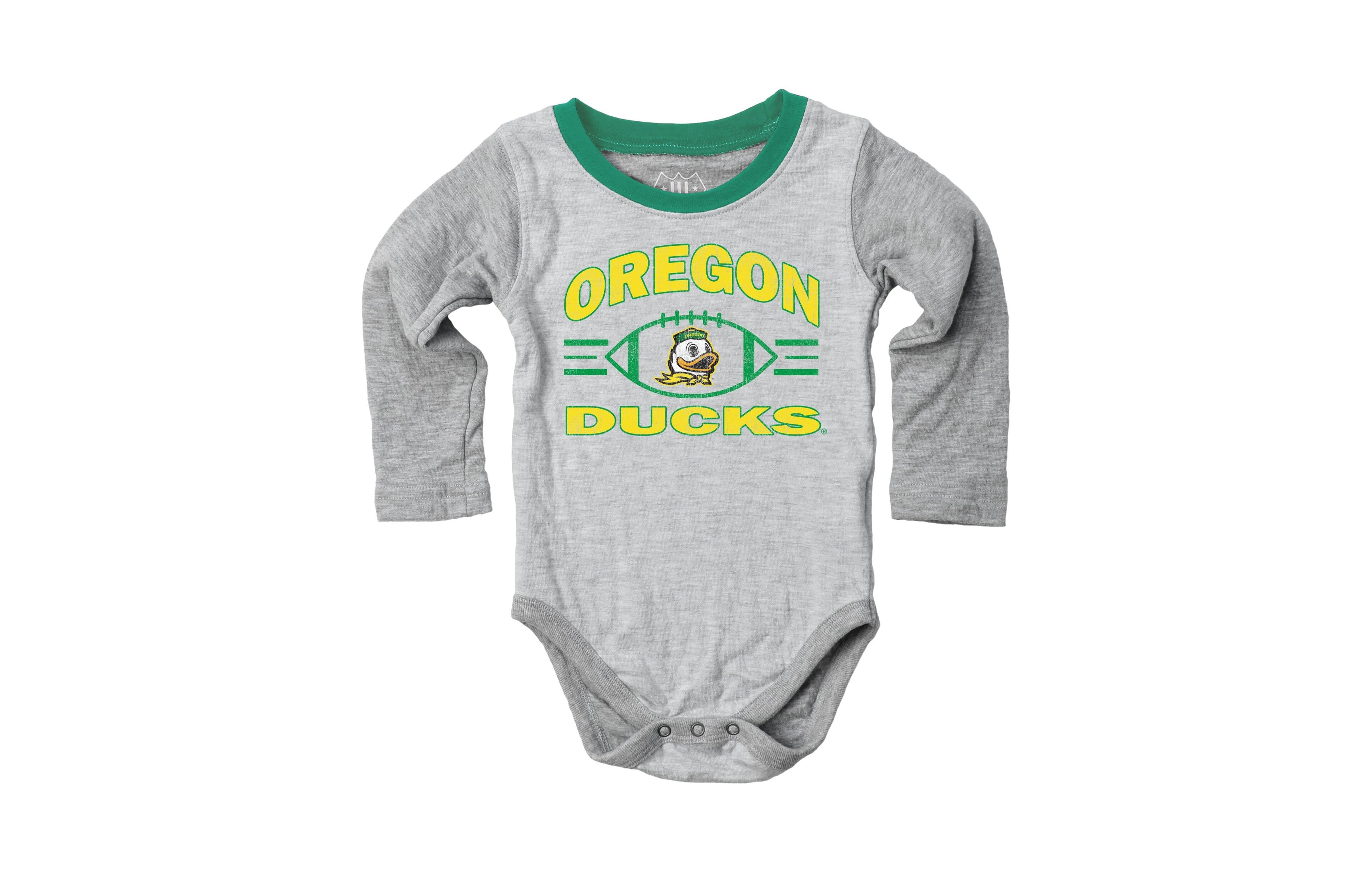 Wes & Willy Boys' and Girls' 0-24 Months Jie Oregon Ducks Long-Sleeve Distressed Bodysuit Sweatpants, 2-Piece Set