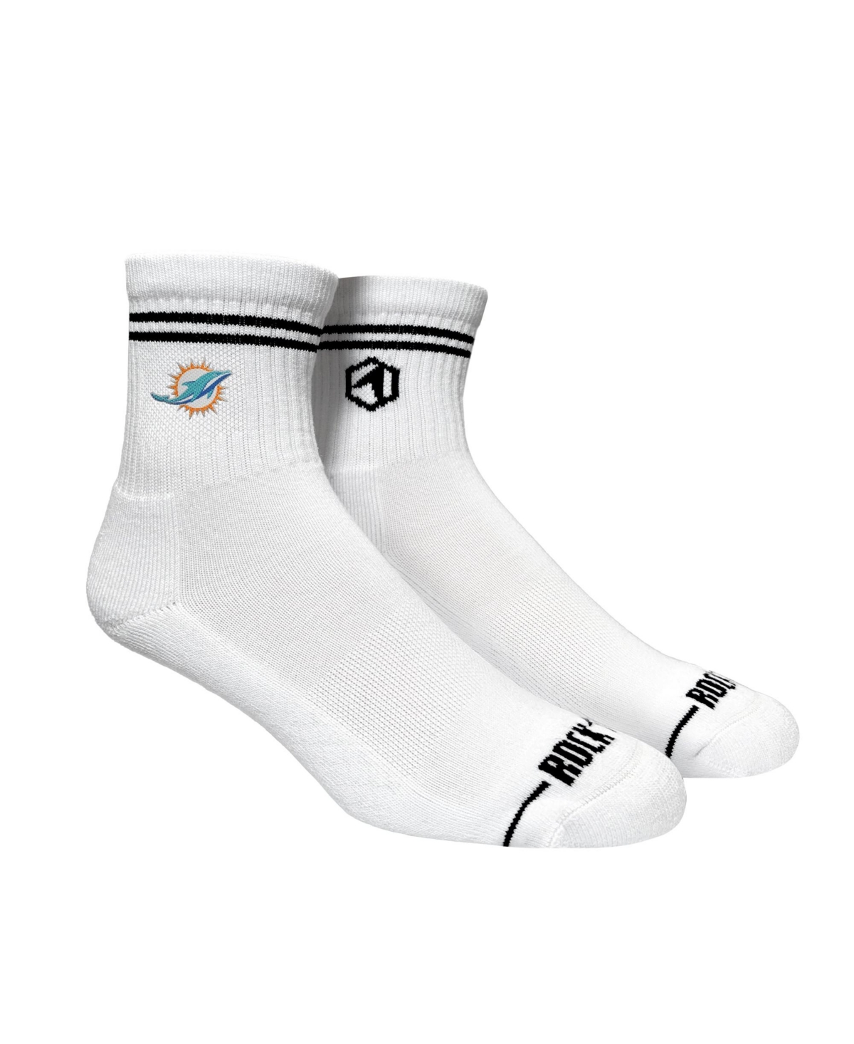 Rock Em Socks Men's and Women's Miami Dolphins Stripe Quarter Socks - White